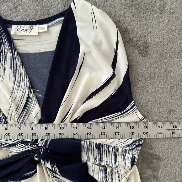 Eliza J Knot Front Maxi Dress Jersey Stretch Navy White Women's 2 Sleeveless - Picture 2 of 6